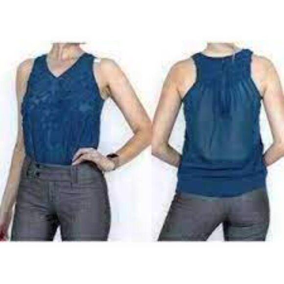 NWT ANTHROPOLOGIE  Chandi & Lia Teal Sleeveless Embroidered Tank - Picture 1 of 8